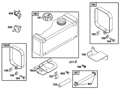 Fuel Tank Grp Diagram and Parts List for 28C707-0118-XX  Briggs and Stratton Engine
